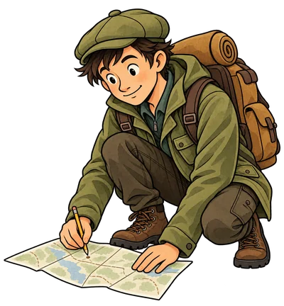 The Discover Alone explorer marking a spot on his map